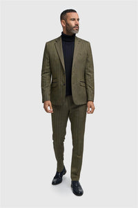 Herrenblazer aus olivgrünem Tweed mit Fischgrätmuster
