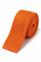 Orangefarbene Strickkrawatte aus Polyester für Herren