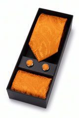 Geschenkset für Herrenkrawatten mit orangefarbenem Paisley-Muster