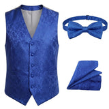 Herren-Set, 3-teilig, mit Paisley-Blumenmuster, Fliege, Einstecktuch und Weste – Blau