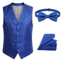Herren-Set, 3-teilig, mit Paisley-Blumenmuster, Fliege, Einstecktuch und Weste – Blau