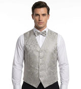 Herren-Set mit Paisley-Blumenmuster, 3-teilig: Fliege, Einstecktuch und Weste – Grau