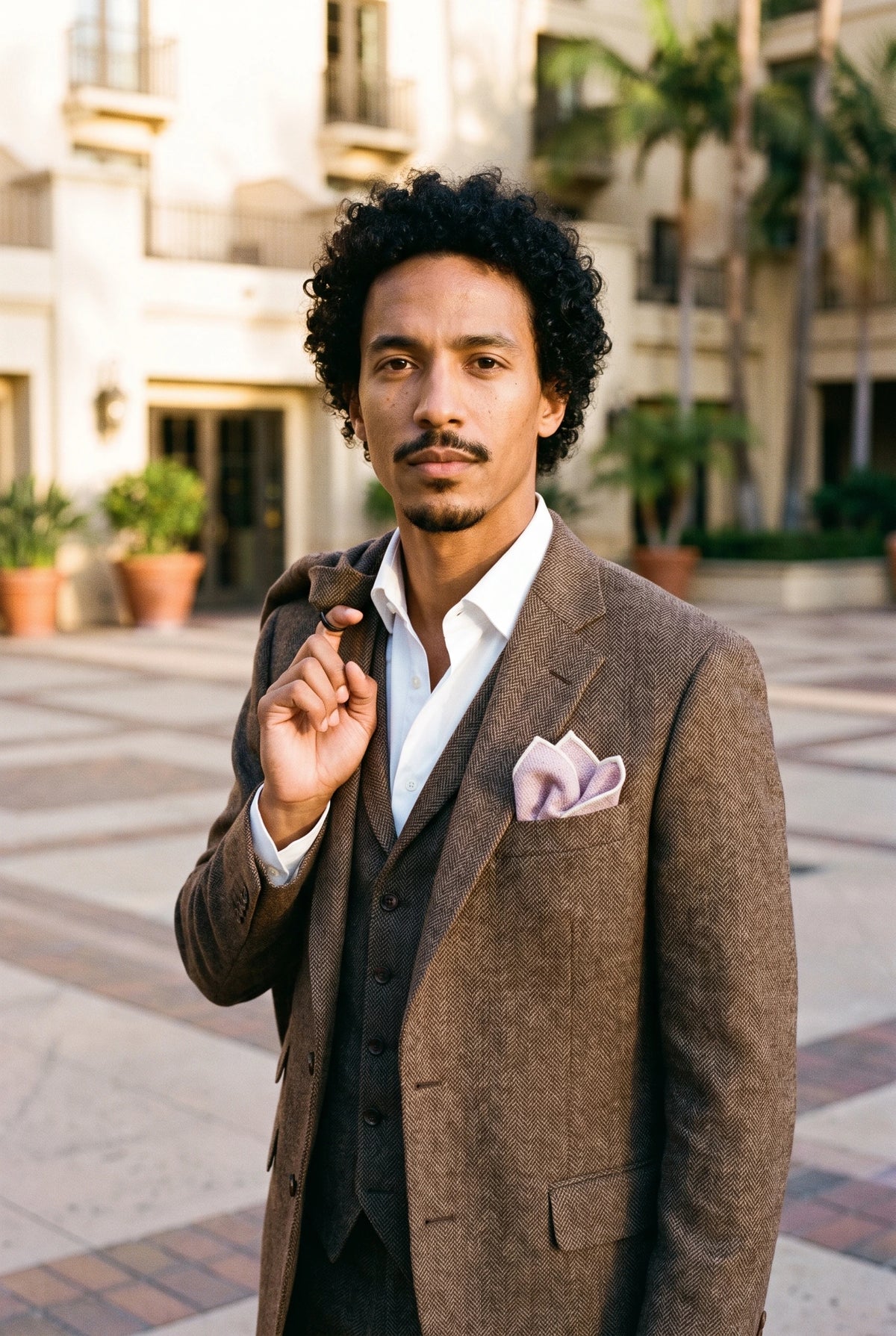 Einstecktuch für Herren aus rosa Tweed-Wollmischung