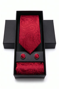 Geschenkset für Herrenkrawatten mit rotem Paisley-Muster