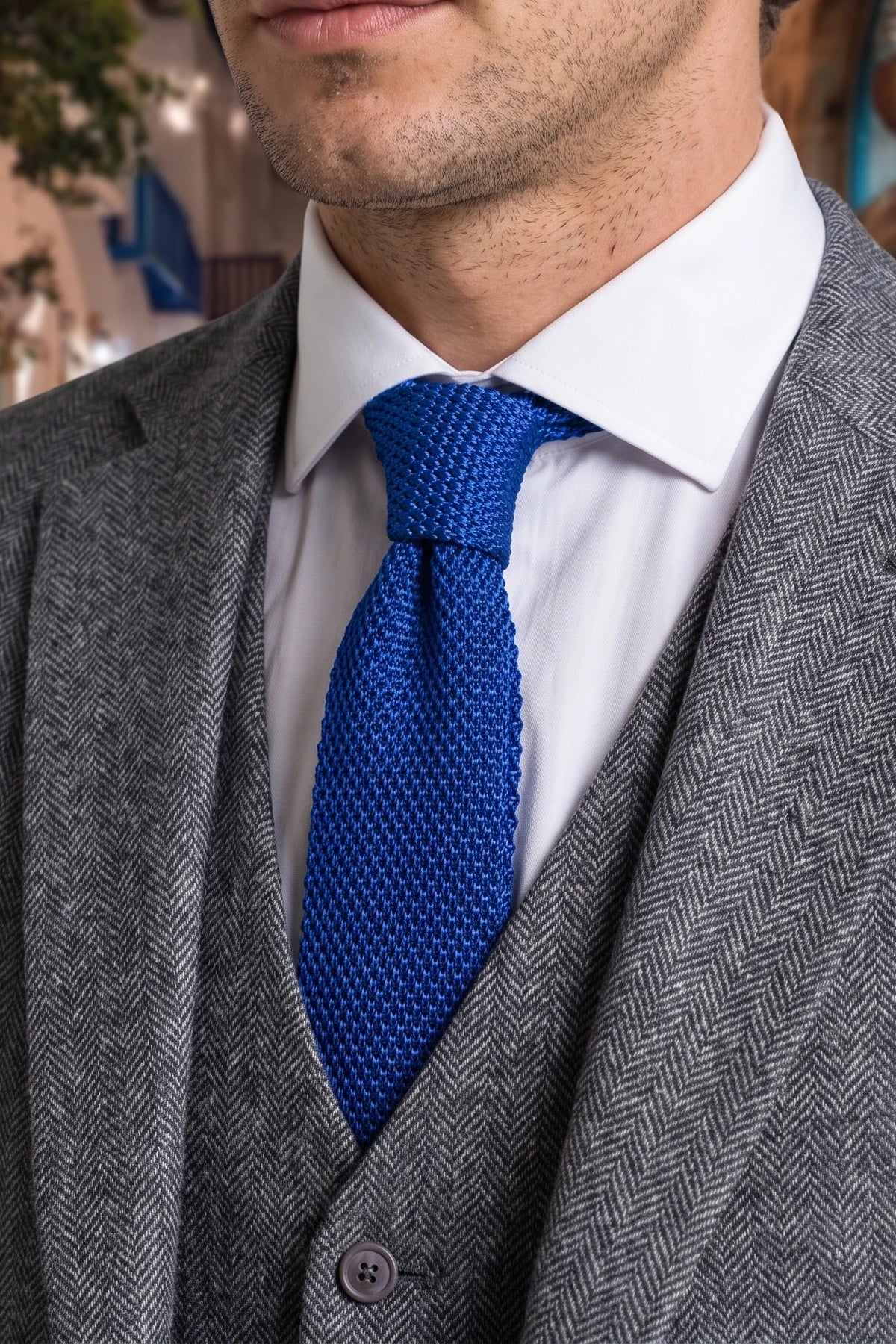 Königsblaue Strickkrawatte für Herren