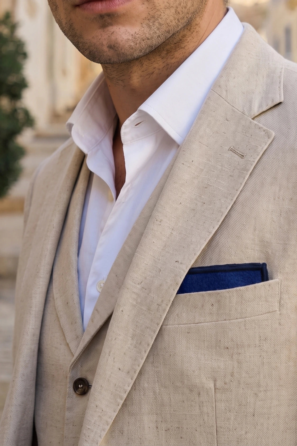 Einstecktuch für Herren in Königsblau aus Tweed-Wollmischung