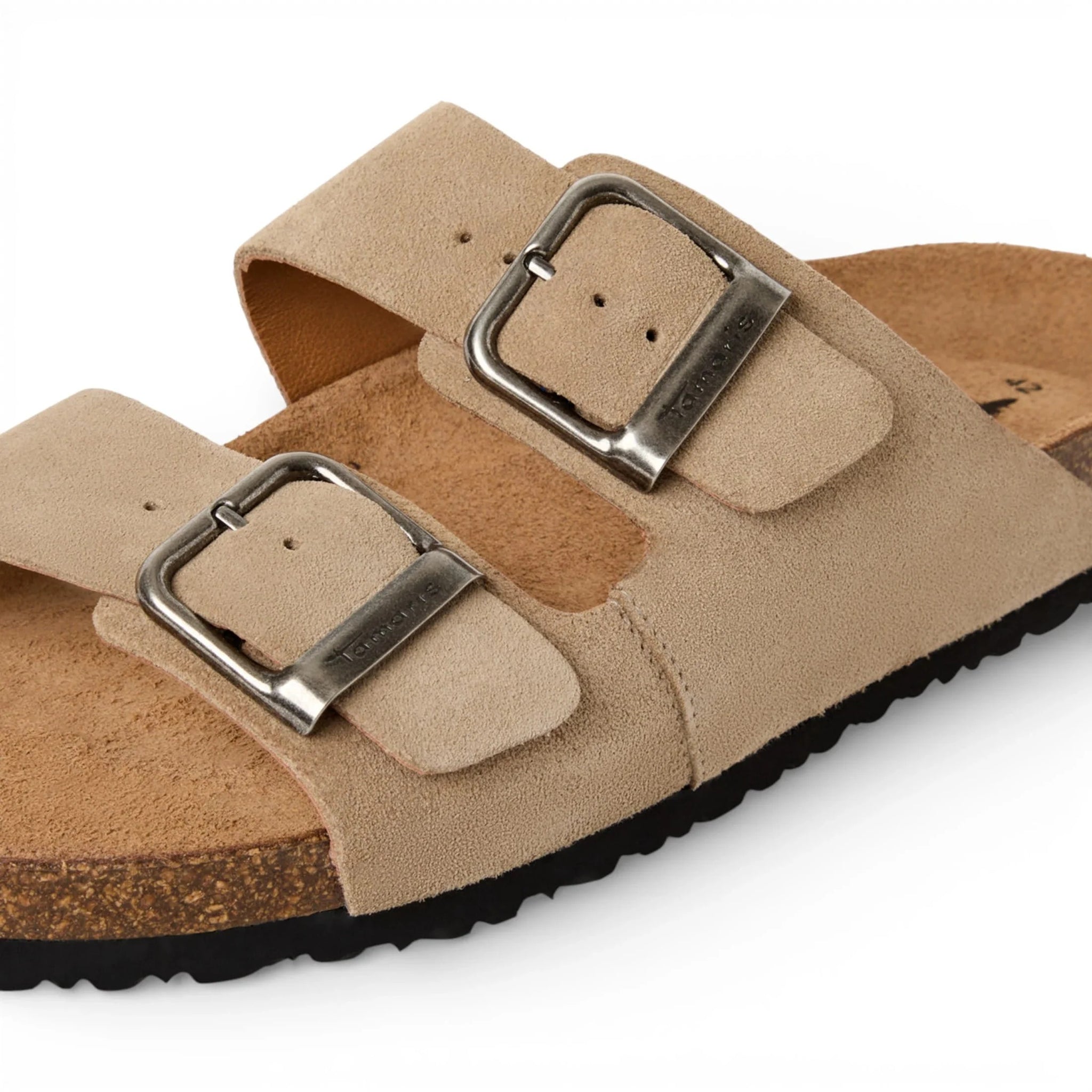Herren-Sandalen aus sandbeigem Leder mit Fußbett zum Hineinschlüpfen