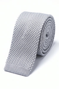 Silberne Strickkrawatte aus Polyester für Herren
