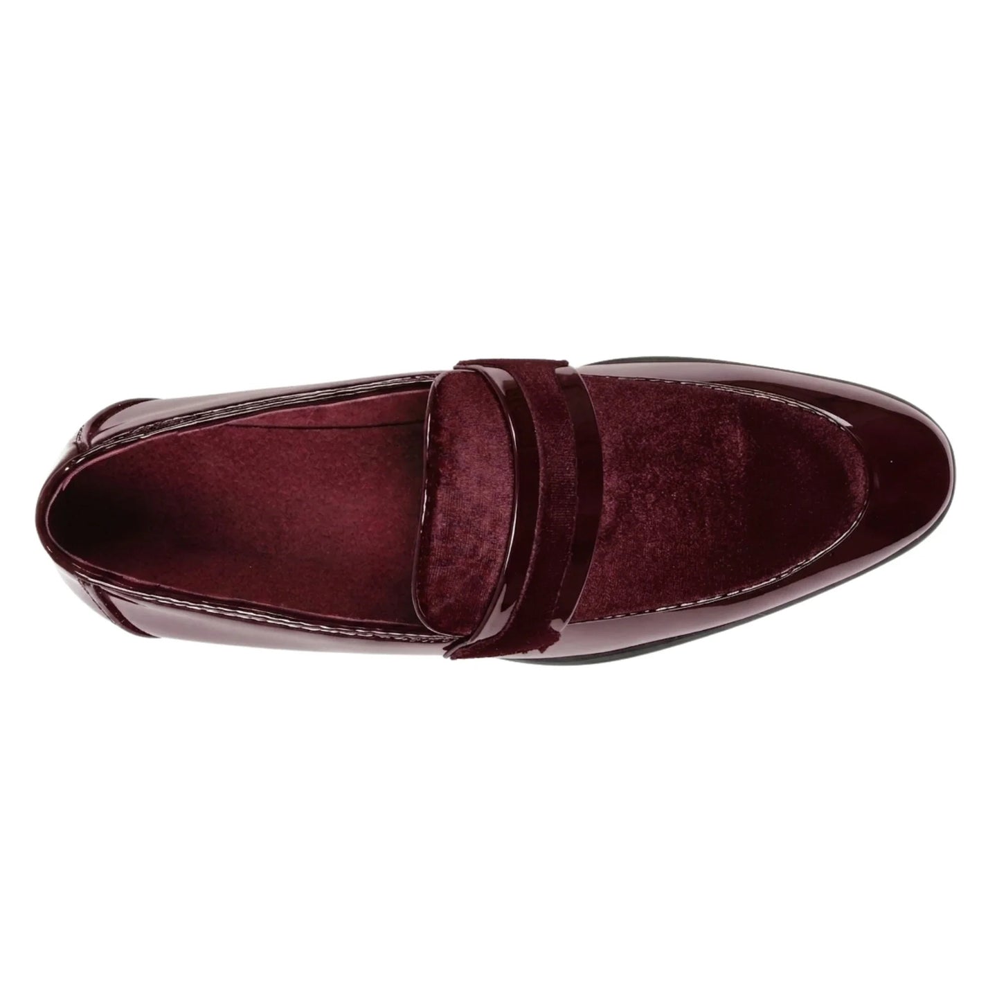 Herren-Slipper aus veganem Leder mit Samtdetails und Lackleder-Finish