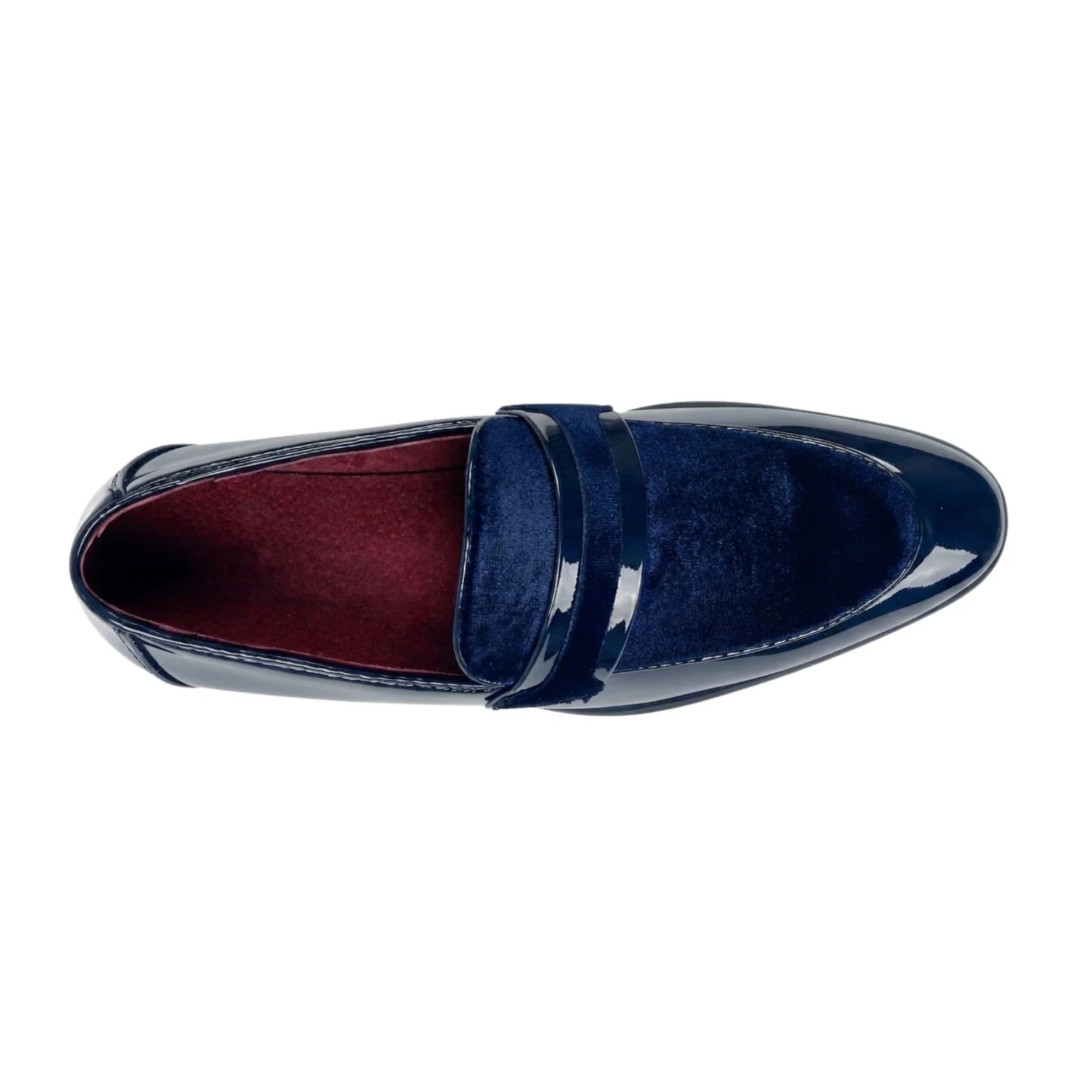 Herren-Slipper aus veganem Leder mit Samtdetails und Lackleder-Finish