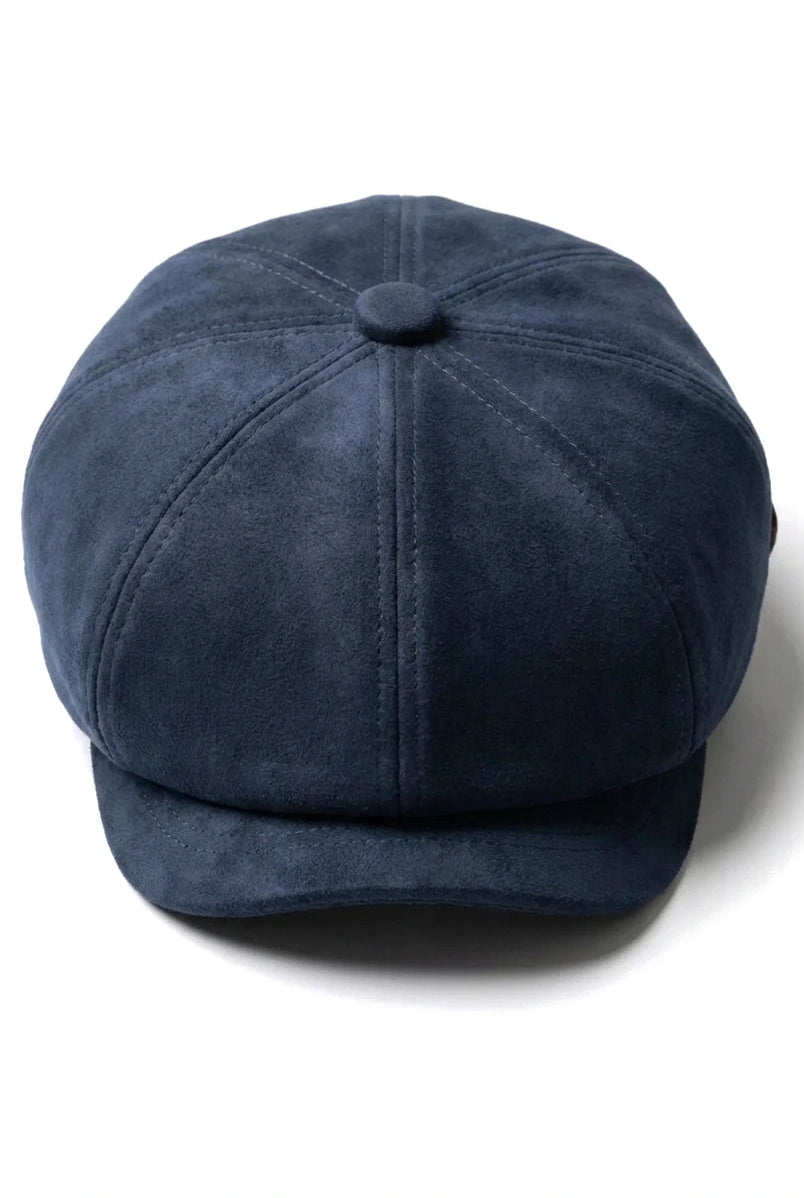 Klassischer Gatsby-Baker-Boy-Hut für Herren aus Wildleder im Vintage-Stil mit 8 Panels – Marineblau