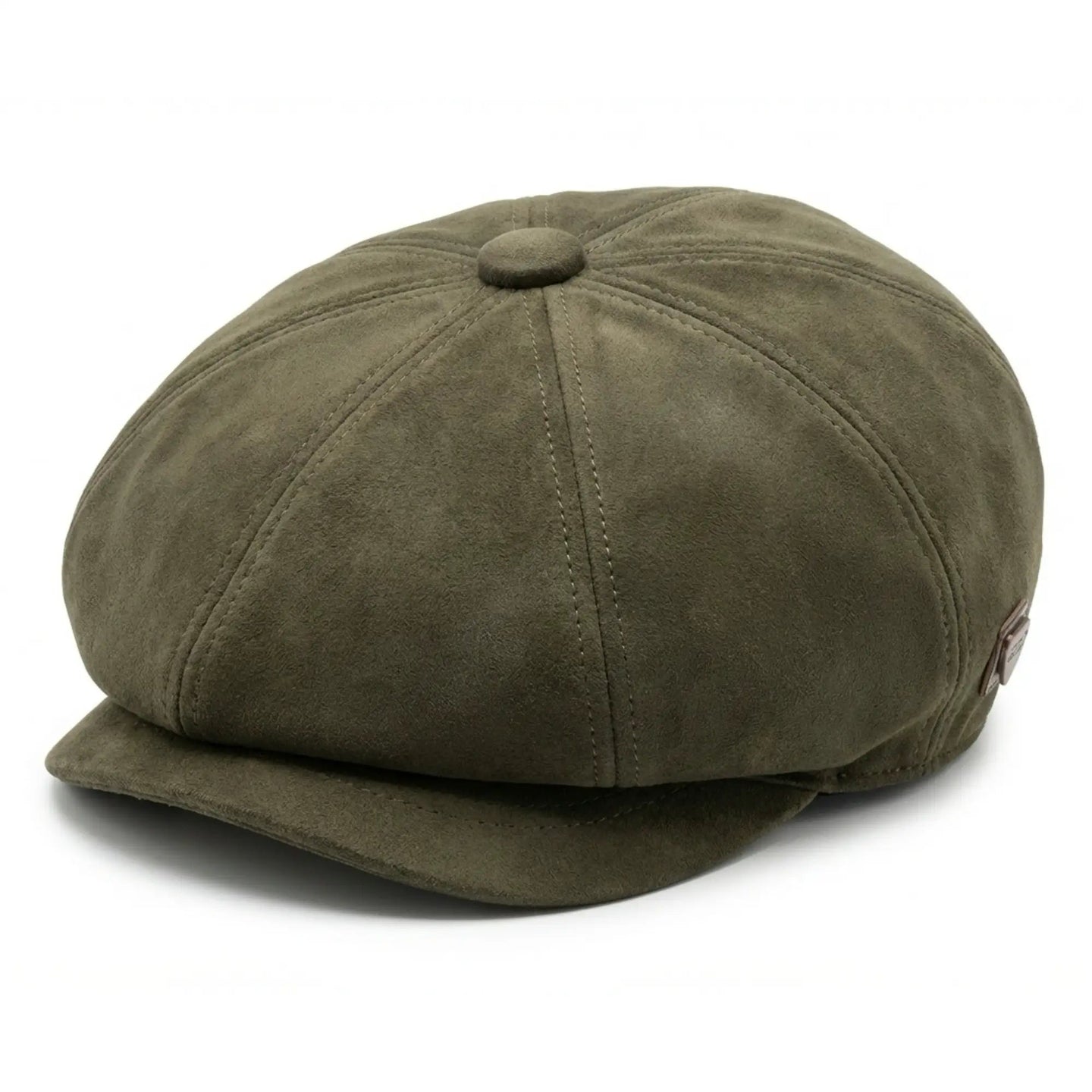 Klassischer Gatsby-Baker-Boy-Hut für Herren aus Wildleder im Vintage-Stil mit 8 Panels – Olivgrün