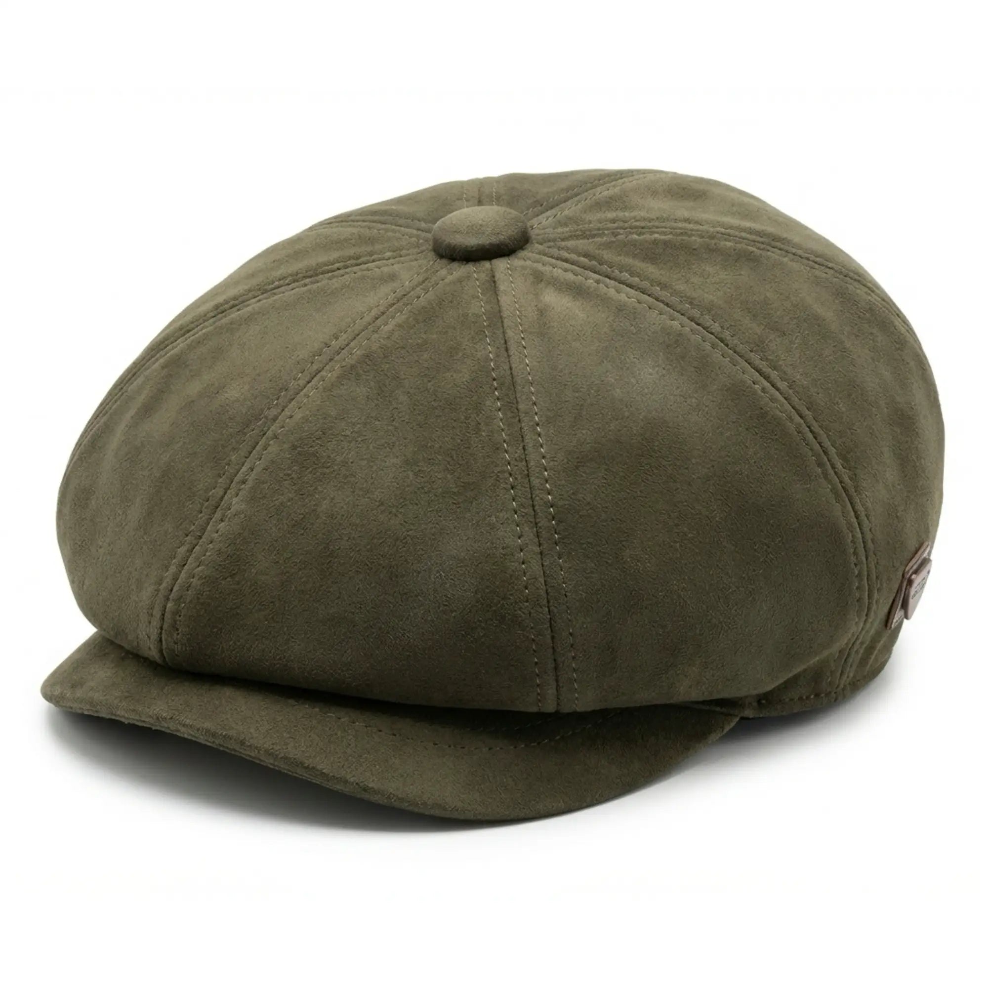 Klassischer Gatsby-Baker-Boy-Hut für Herren aus Wildleder im Vintage-Stil mit 8 Panels – Olivgrün