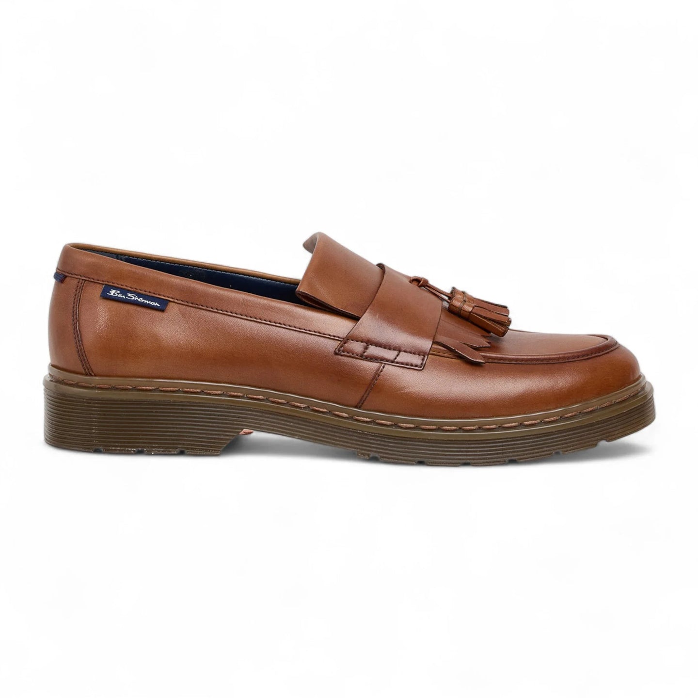 Herren-Slipper aus hellbraunem Leder mit dicker Sohle und Quasten