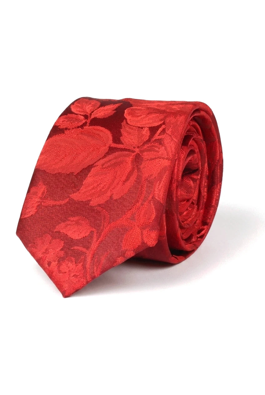 Herren Krawatte Einstecktuch Set Formelle Krawatte mit Blumenmuster - Rot
