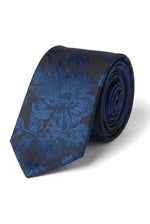 Herren Krawatte Einstecktuch Set Formelle Krawatte mit Blumenmuster - Marineblau