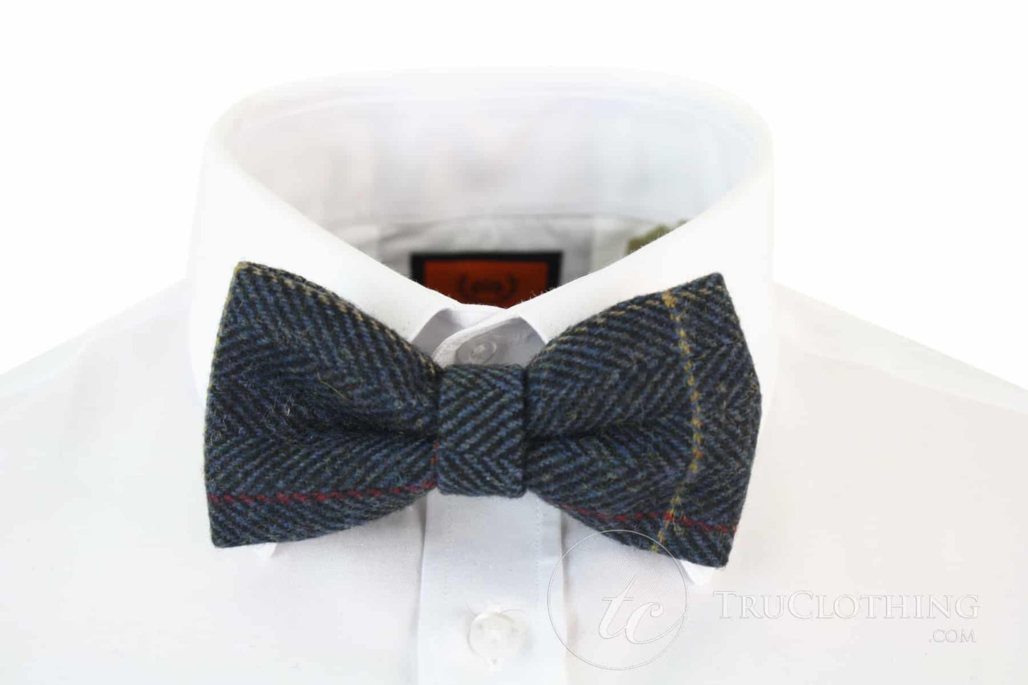 Mens Tweed Herringbone Textured Marc Darcy Bow Ties Vintage Retro Eton Navy Blue