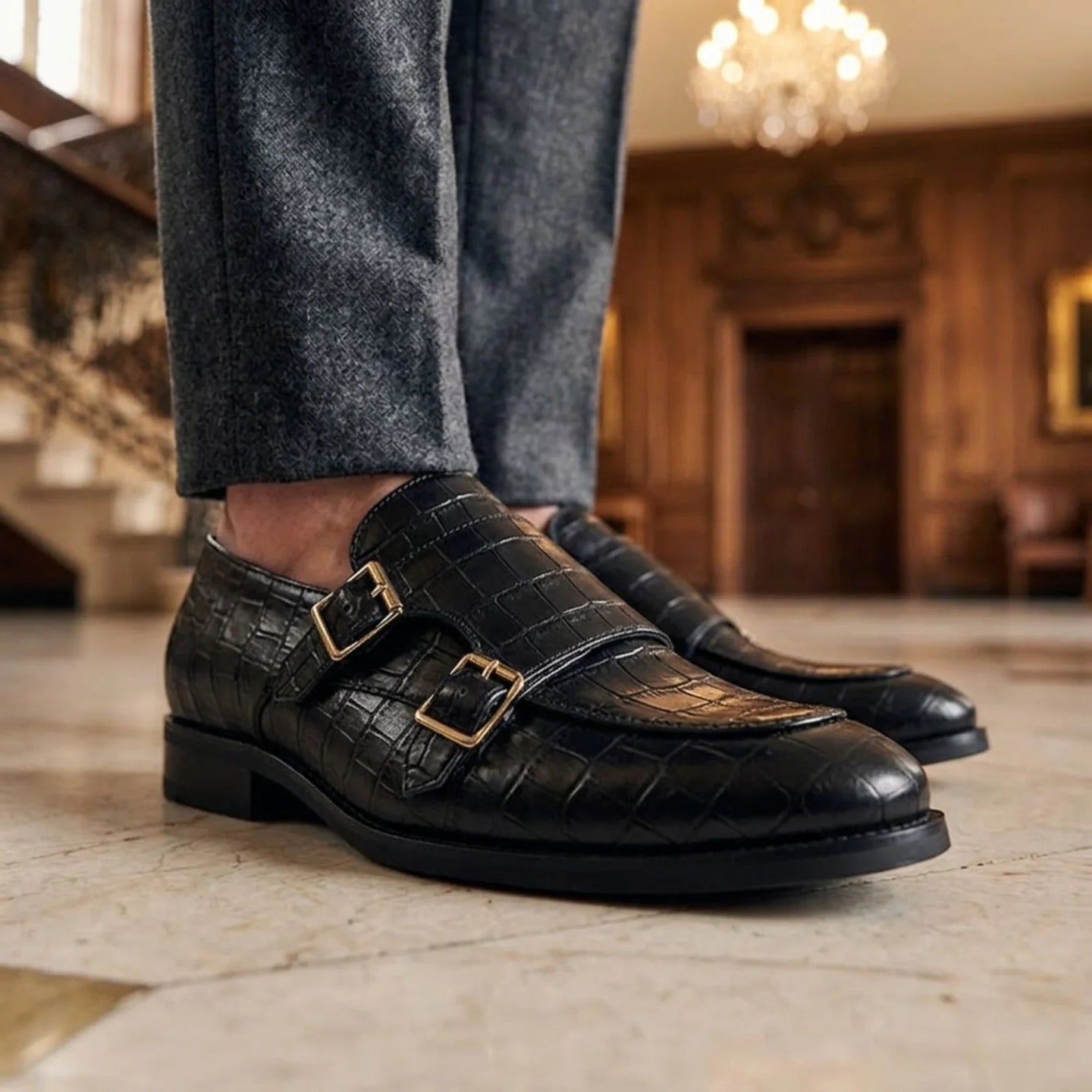 Herren-Loafer aus veganem Leder mit doppeltem Monk-Riemen