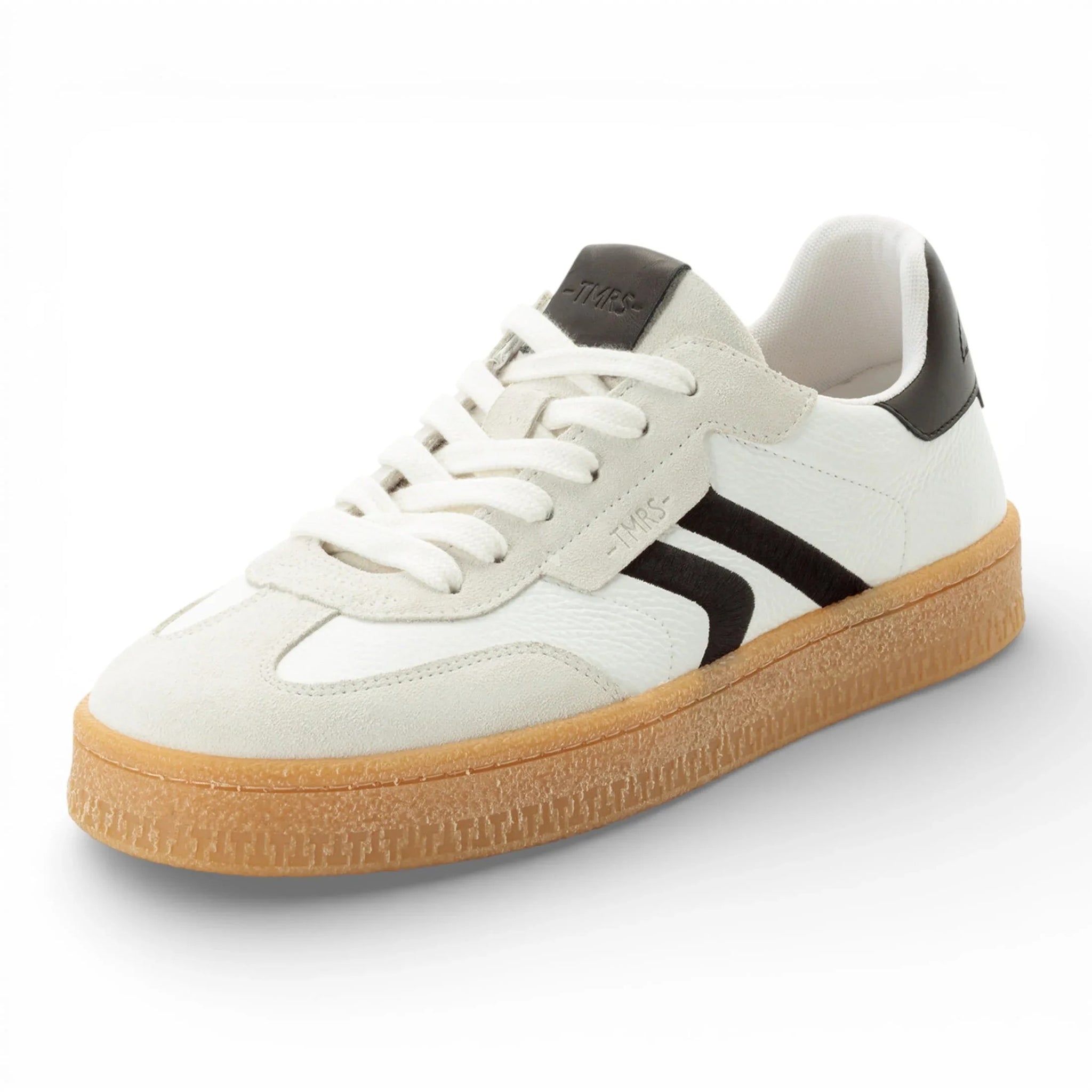 Weiße Herren-Sneaker aus Leder mit schwarzem Streifen