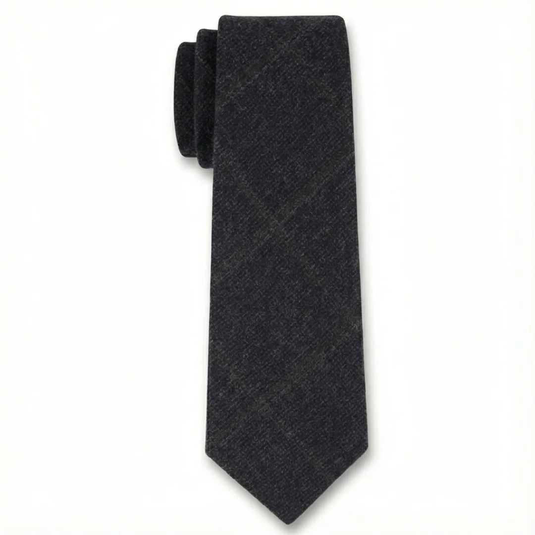 Herrenkrawatte aus Wollmischgewebe mit Fischgrätmuster und Tweed-Karo – Marineblau