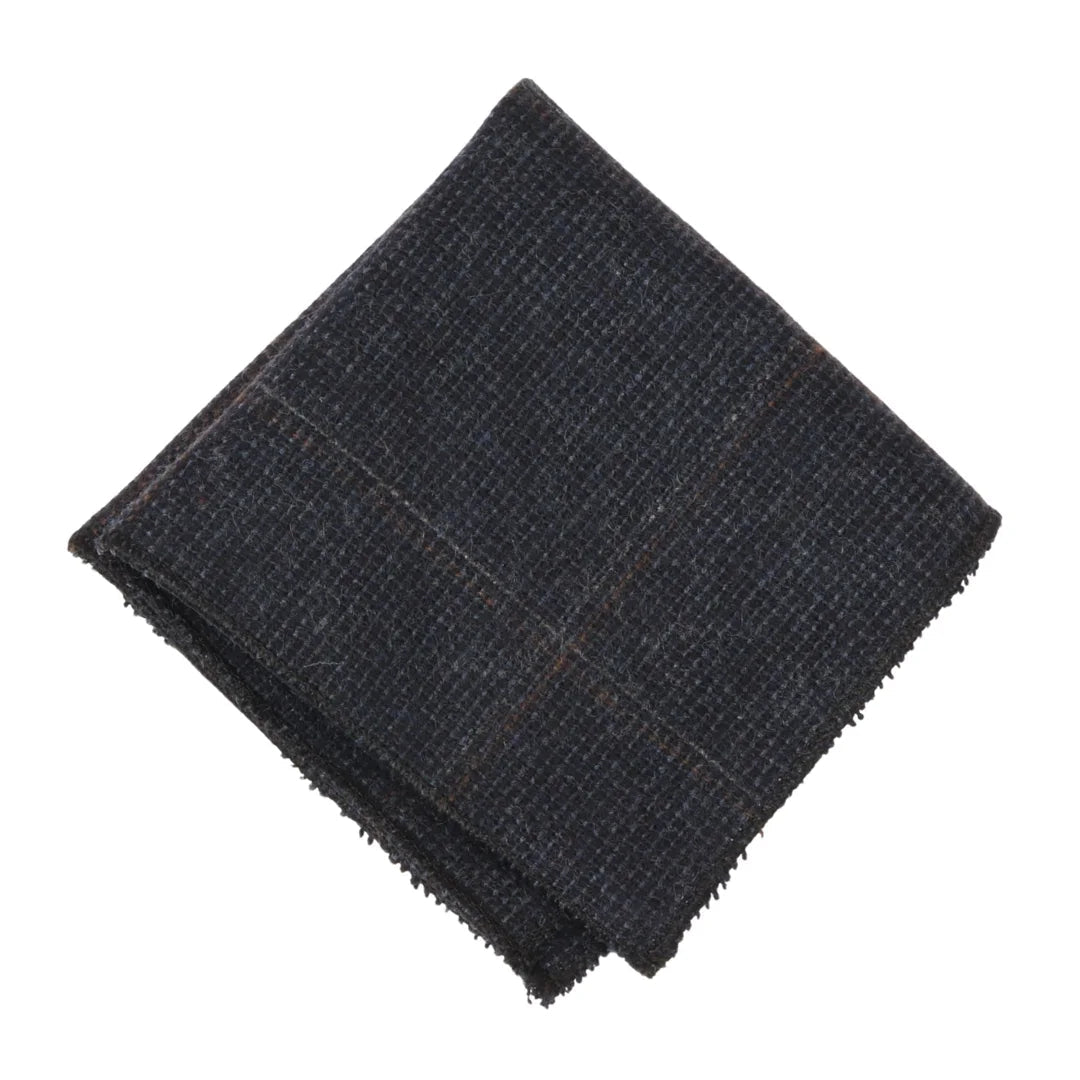 Herrenkrawatte aus Wollmischgewebe mit Fischgrätmuster und Tweed-Karo – Marineblau