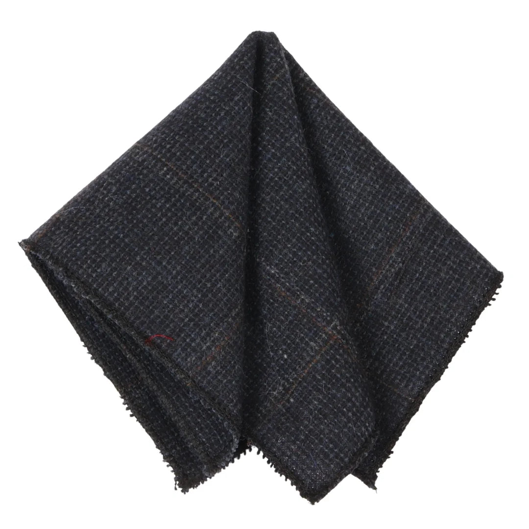 Herrenkrawatte aus Wollmischgewebe mit Fischgrätmuster und Tweed-Karo – Marineblau