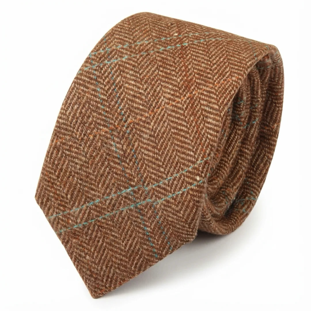 Herrenkrawatte aus Wollmischgewebe mit Fischgrätmuster und Tweed-Design – Eiche