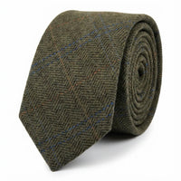 Herrenkrawatte aus Wollmischgewebe mit Fischgrätmuster und Tweed-Optik – Olivgrün