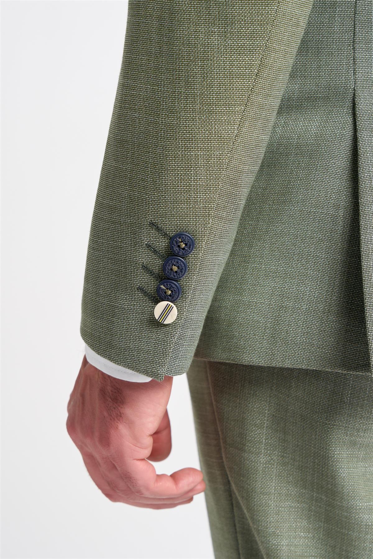 Herrenanzug 3-teilig Salbeigrün Sommer Leinen Tailored Fit Hochzeit Abschlussball Klassisch