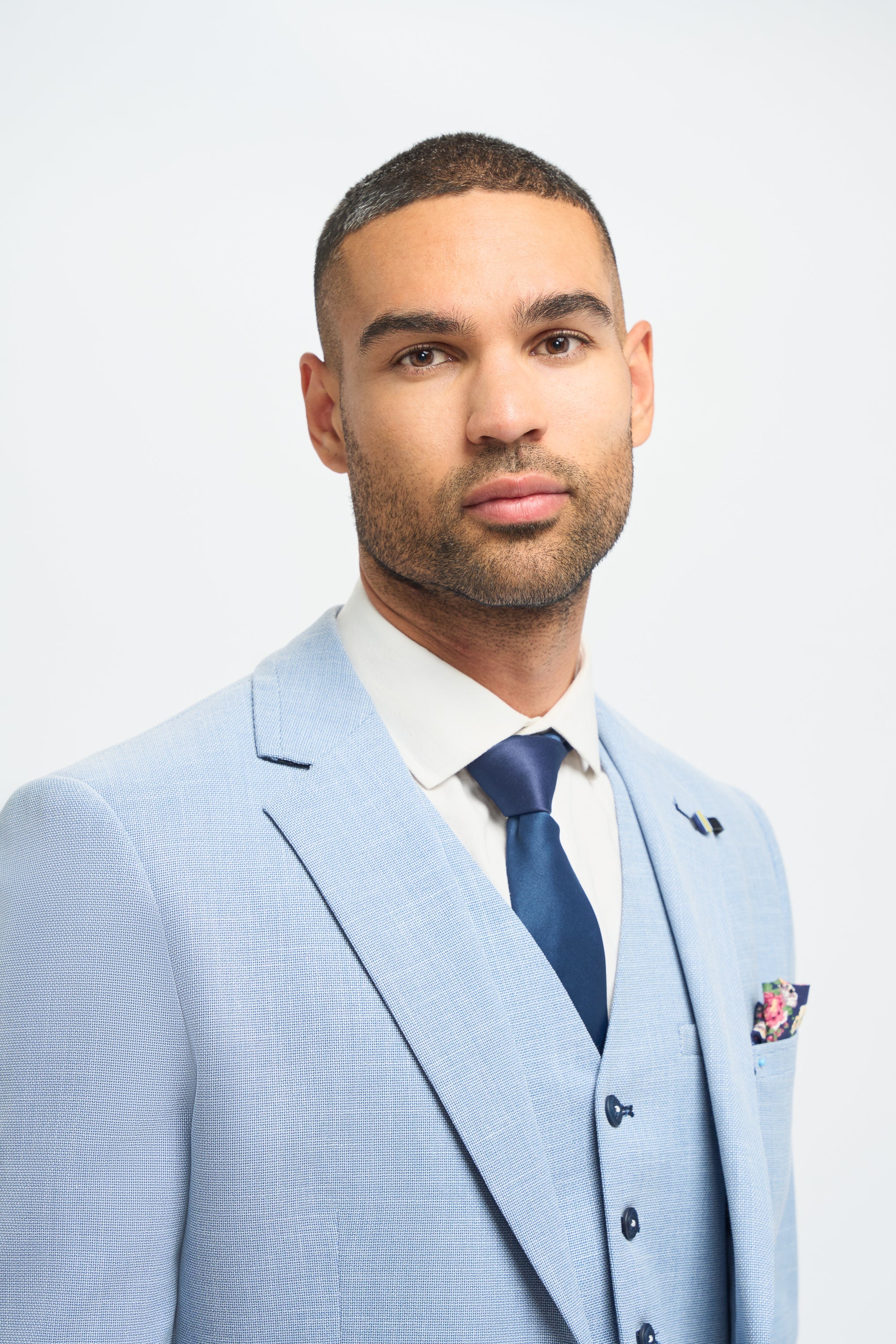 Herren 3-teiliger Anzug Hellblau Sommer Leinen Tailored Fit Hochzeit Abschlussball Klassisch