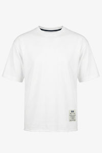 Weißes Herren-T-Shirt mit lockerer Passform, offener Kante, Rundhalsausschnitt, Baumwollmischung