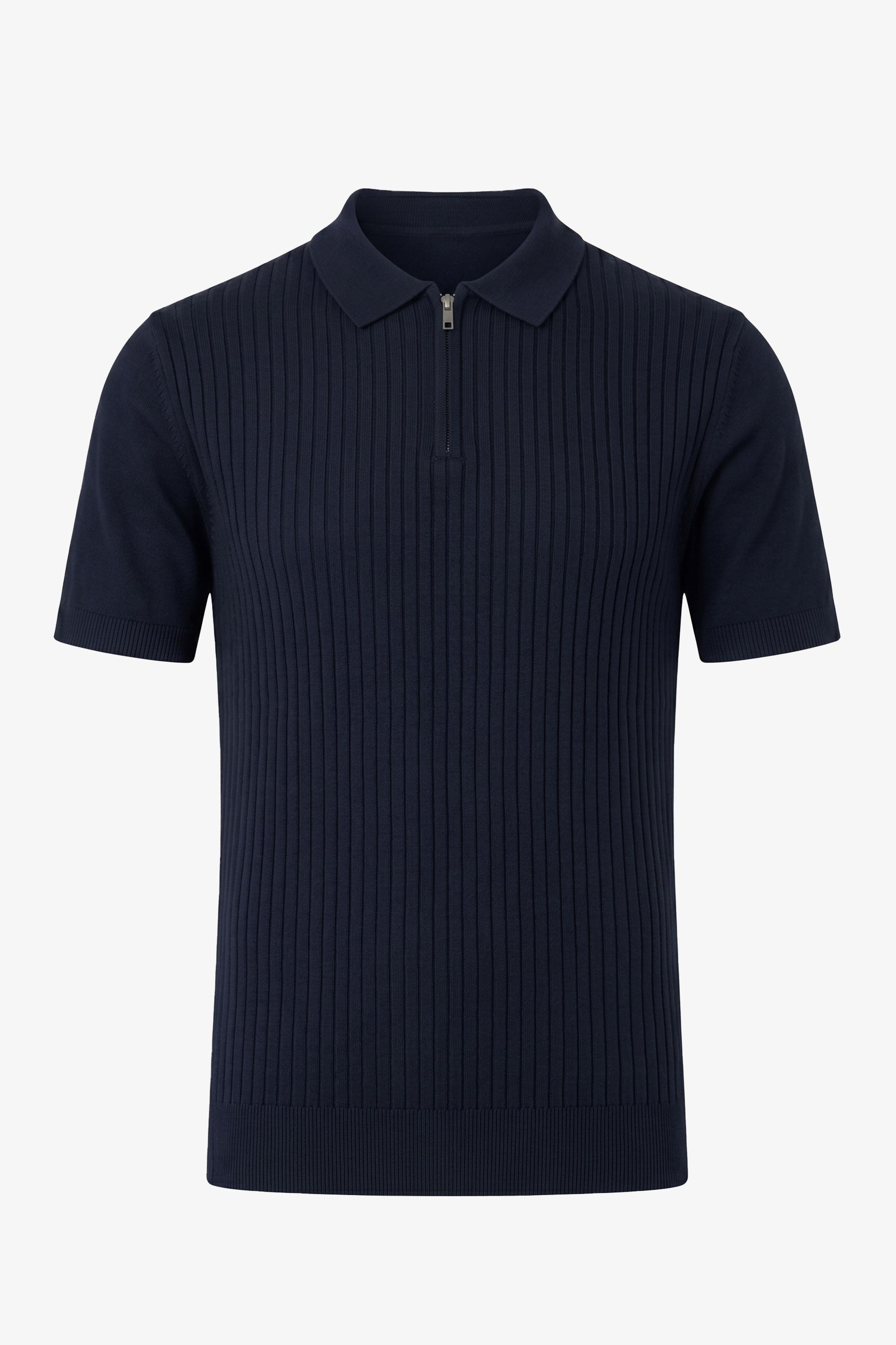 Marineblaues Strick-Poloshirt mit Reißverschluss für Herren