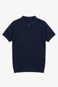 Marineblaues Strick-Poloshirt mit Reißverschluss für Herren