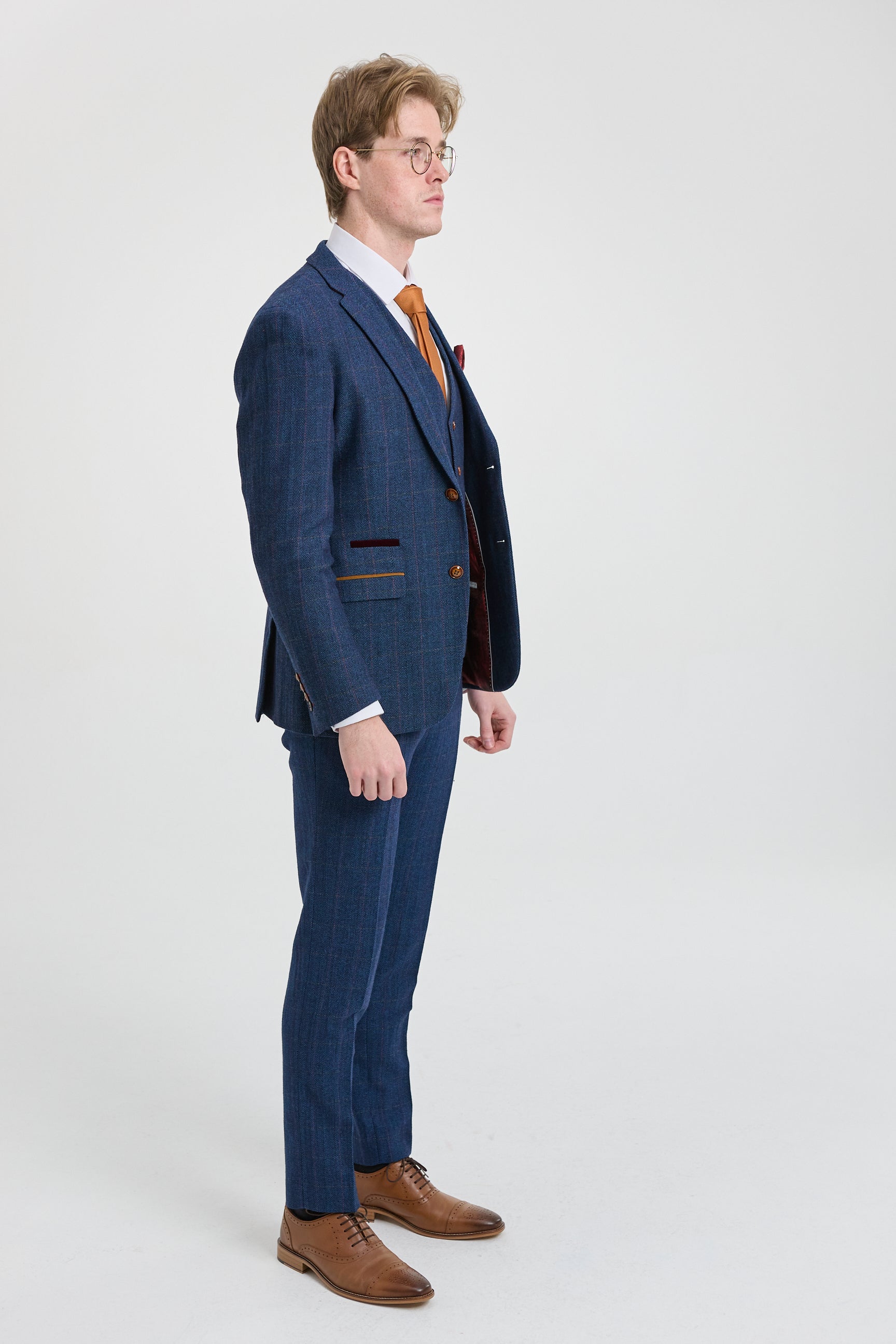 Scott Herrenanzug, dreiteilig, Tweed, kariert, blau