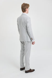 Mark Herrenanzug, dreiteilig, Tweed, kariert, mit braunem Besatz, Grau/Stein, für Hochzeiten und Abschlussbälle