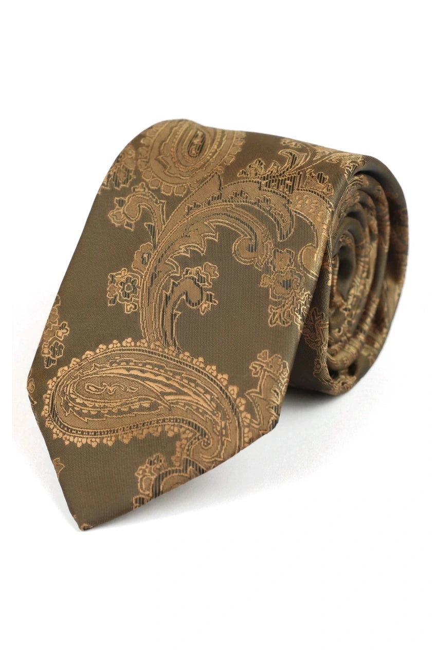 Paisley Hals Bronze Krawatte Geschenk-Set Einstecktuch Manschettenknöpfe Krawatte Floral Satin