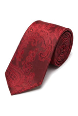 Paisley Hals rote Krawatte Geschenk-Set Einstecktuch Manschettenknöpfe Krawatte Floral Satin