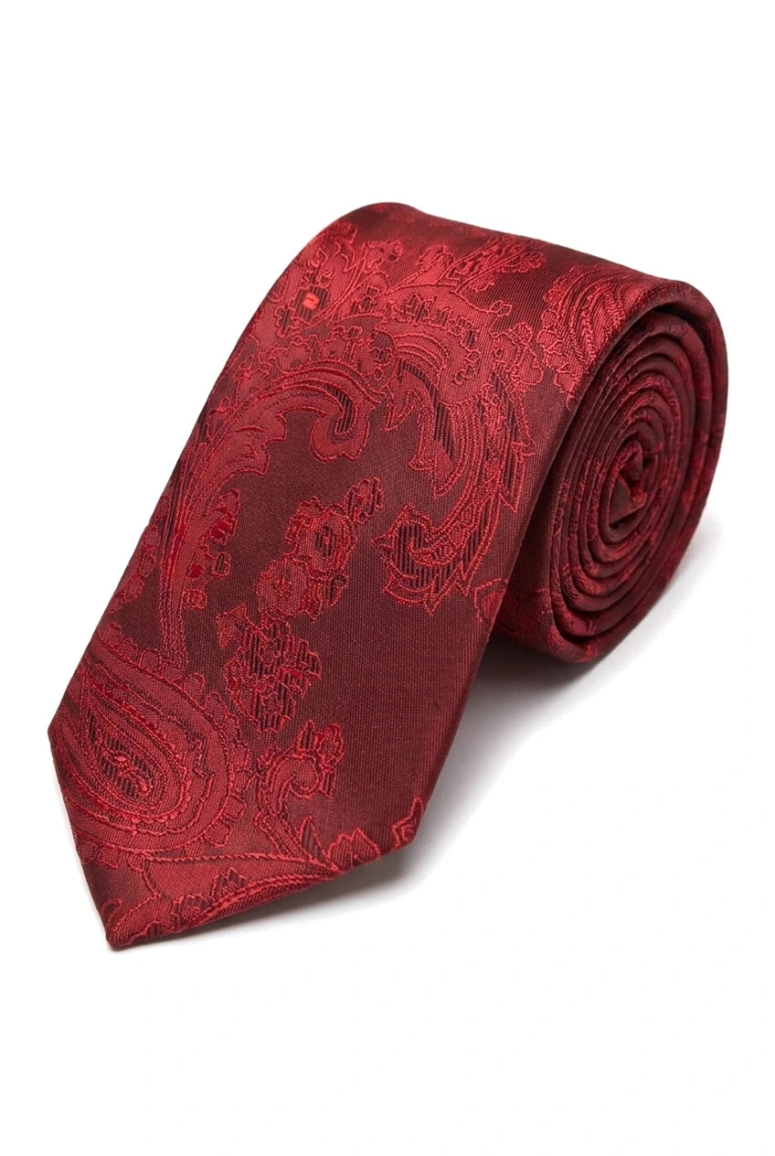 Paisley Hals rote Krawatte Geschenk-Set Einstecktuch Manschettenknöpfe Krawatte Floral Satin