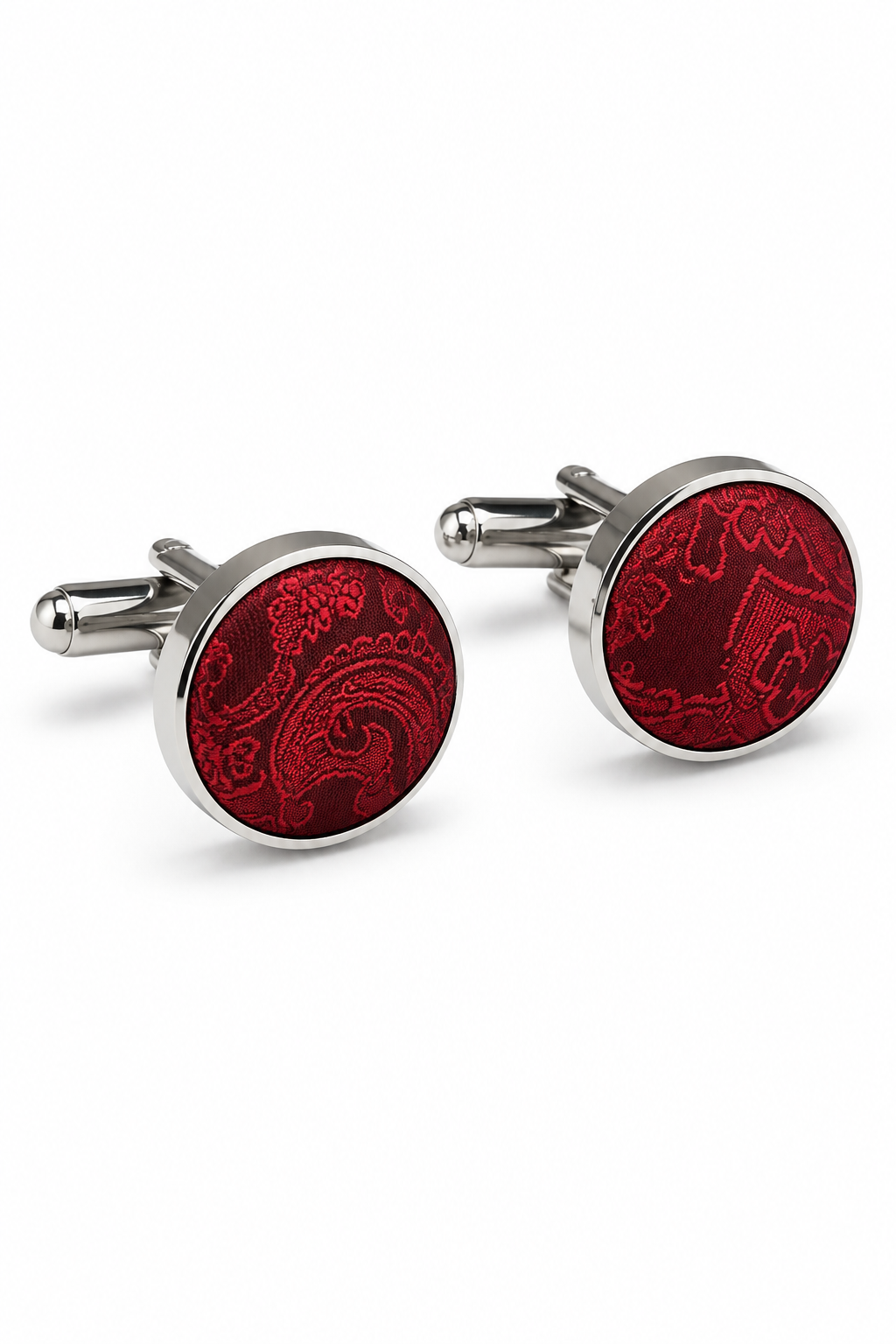 Paisley Hals rote Krawatte Geschenk-Set Einstecktuch Manschettenknöpfe Krawatte Floral Satin