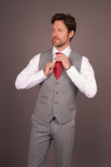 Grauer Herrenanzug mit klassischem Karomuster, schmale Passform, 3-teilig