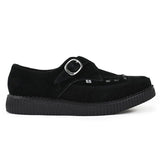 Spitz zulaufende Creeper-Plateauschuhe aus schwarzem Wildleder mit Monk-Schnalle