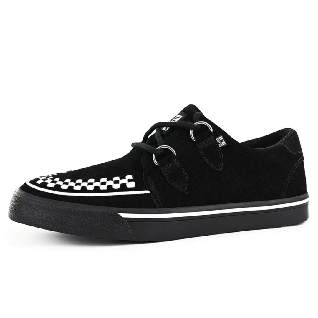 Spitz zulaufende Creeper Sneaker, schwarz-weiße Wildleder-Plateauschuhe