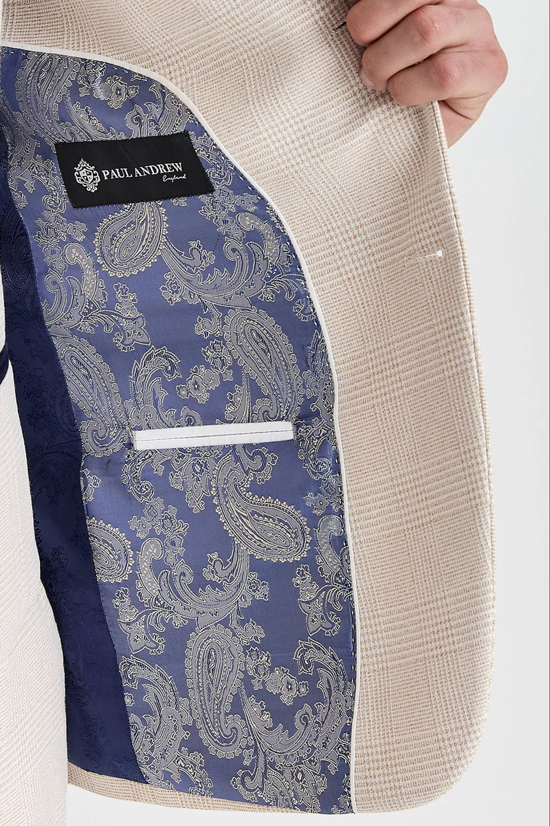 Regent - Cremefarbener karierter Blazer im Hochzeitsstil für Herren
