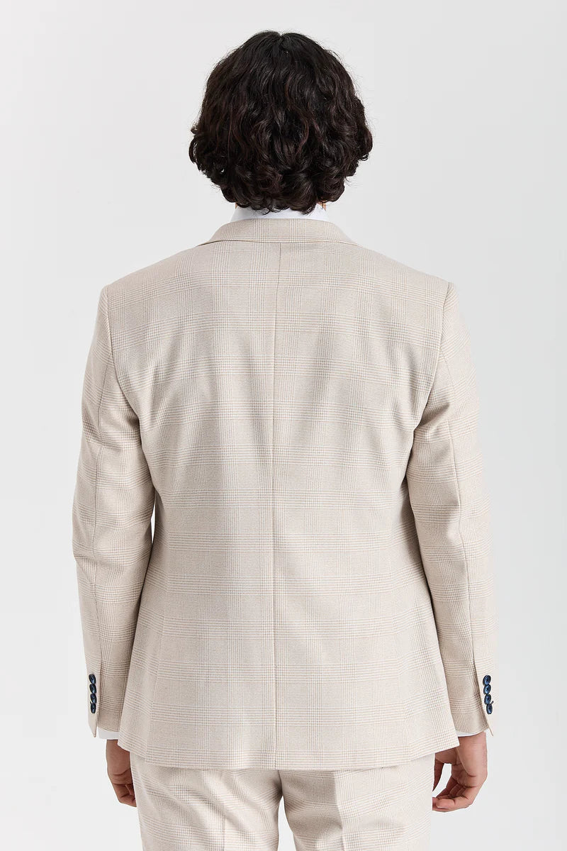 Regent - Cremefarbener karierter Blazer im Hochzeitsstil für Herren