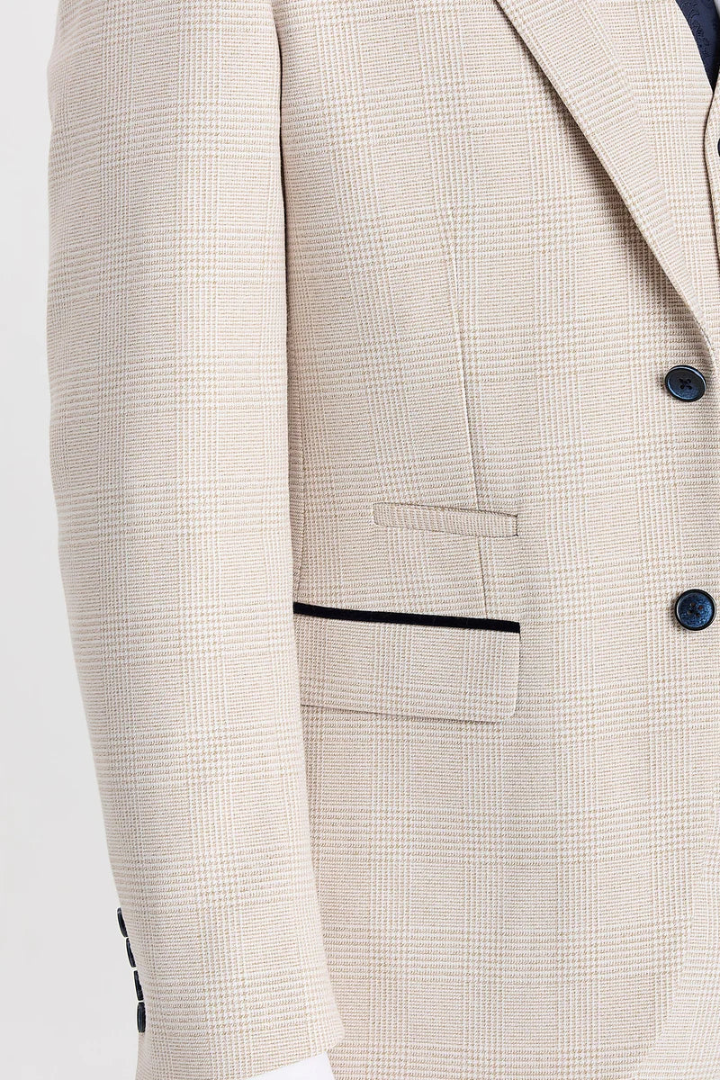 Regent - Cremefarbener karierter Blazer im Hochzeitsstil für Herren