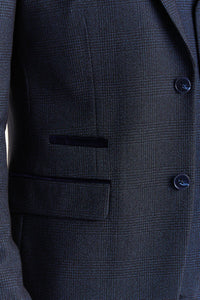 Regent – Herrenblazer in Marineblau mit Karomuster und taillierter Passform