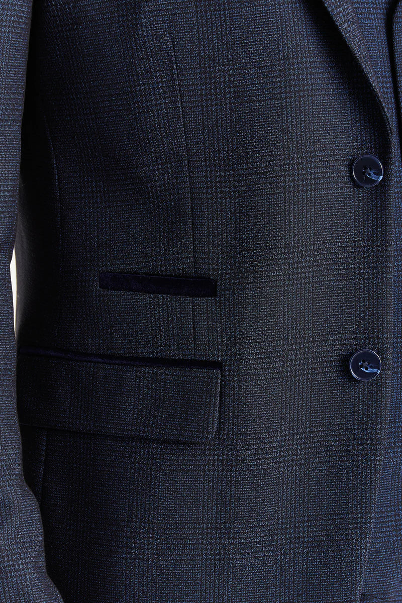 Regent – Herrenblazer in Marineblau mit Karomuster und taillierter Passform