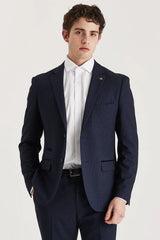 Regent – Herrenblazer in Marineblau mit Karomuster und taillierter Passform
