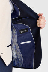 Regent-Anzug mit marineblauem Karomuster und kontrastierender Regent-Weste in Creme.