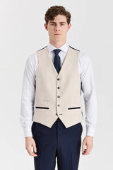 Regent-Anzug mit marineblauem Karomuster und kontrastierender Regent-Weste in Creme.